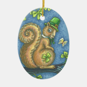 St. Patrick's Day IRISCHES EICHHÖRNCHEN-ORNAMENT O Keramikornament