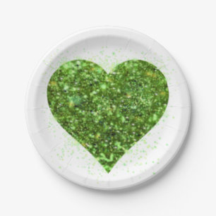St. Patrick's Day, irisches, glitzerndes Herz Pappteller