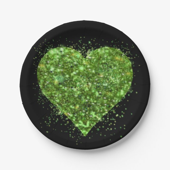 St. Patrick's Day, irisches, glitzerndes Herz Pappteller (Vorderseite)