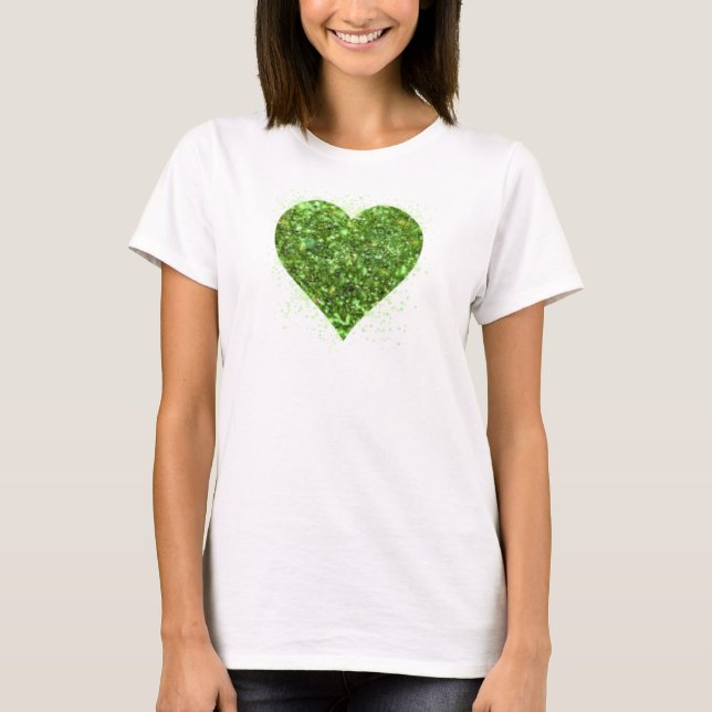 St. Patrick's Day, irisches, glitzerndes Herz T-Shirt (Vorderseite)