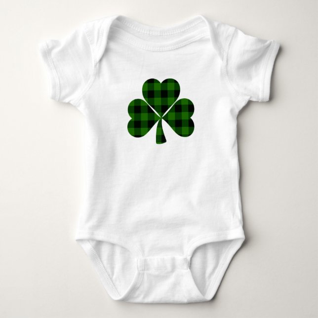 St. Patrick's Day, irisches kariertes Kleeblatt Baby Strampler (Vorderseite)