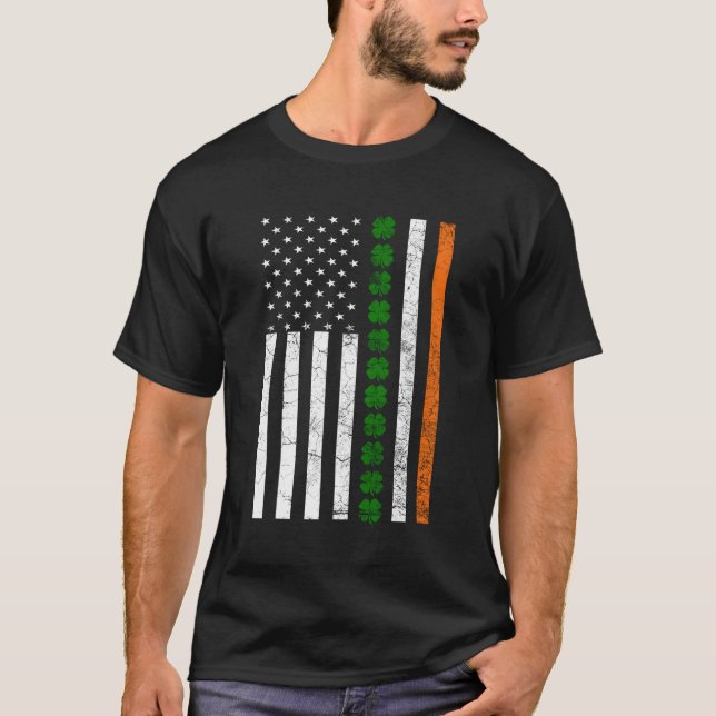 St Patricks Day Irish American Flag Ireland Shamro T-Shirt (Vorderseite)