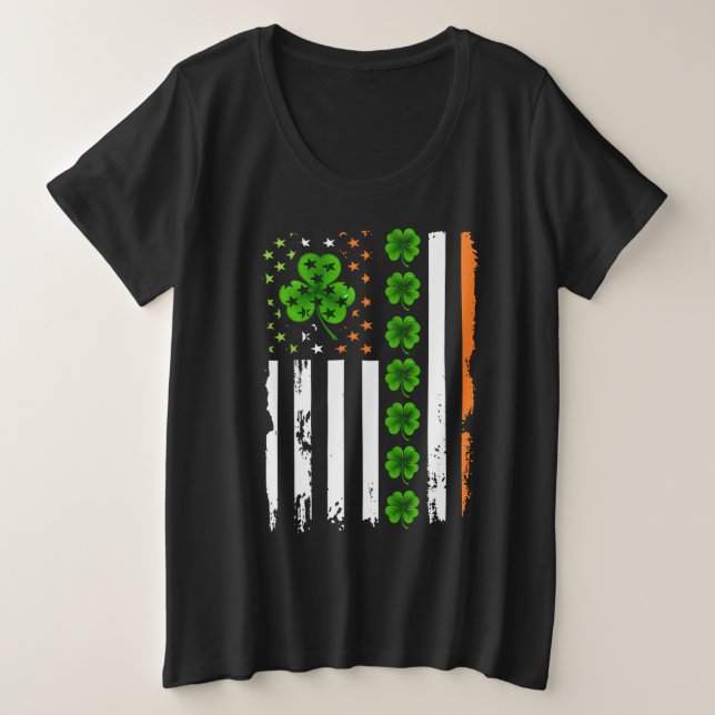 St Patrick's Day IRISH AMERICAN FLAG Kleeblatt Lin Große Größe T-Shirt (Design vorne)