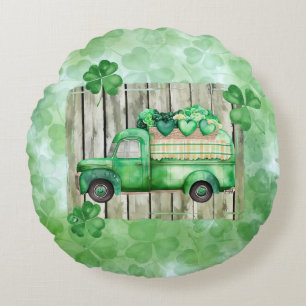St. Patrick's Day Irish Clovers Vintag Truck Rundes Kissen