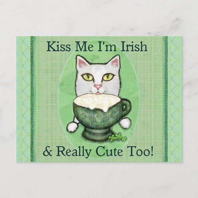 St. Patrick's Day Irish Coffee Cat Postkarte (Vorderseite)
