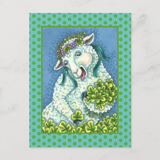 ST. PATRICK'S DAY IRISH EWE, SHEEP & KLEEBLATTS POSTKARTE (Vorderseite)