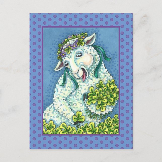 ST. PATRICK'S DAY IRISH EWE, SHEEP & KLEEBLATTS POSTKARTE (Vorderseite)