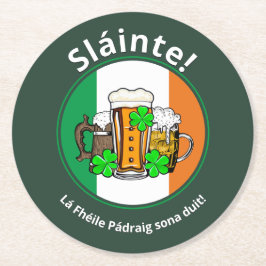 ST PATRICKS DAY Irish Flag Beer Runder Pappuntersetzer