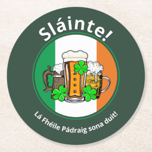 ST PATRICKS DAY Irish Flag Beer Runder Pappuntersetzer