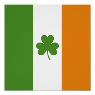 St Patrick's Day Irish Flag w Kleeblatt Clover Poster