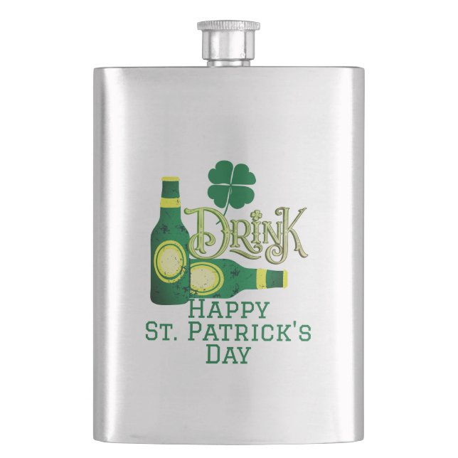 St. Patrick's Day Irish Green Glück Kleeblatt Flachmann (Vorderseite)