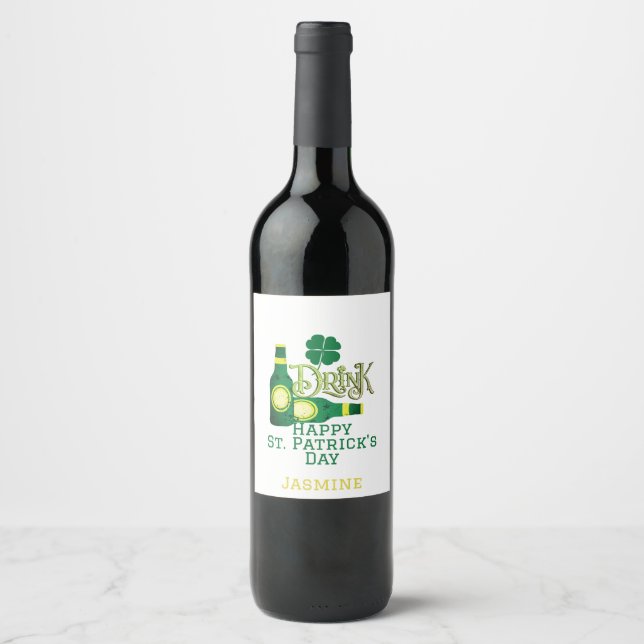 St. Patrick's Day Irish Green Glück Kleeblatt Weinetikett (Vorderseite)