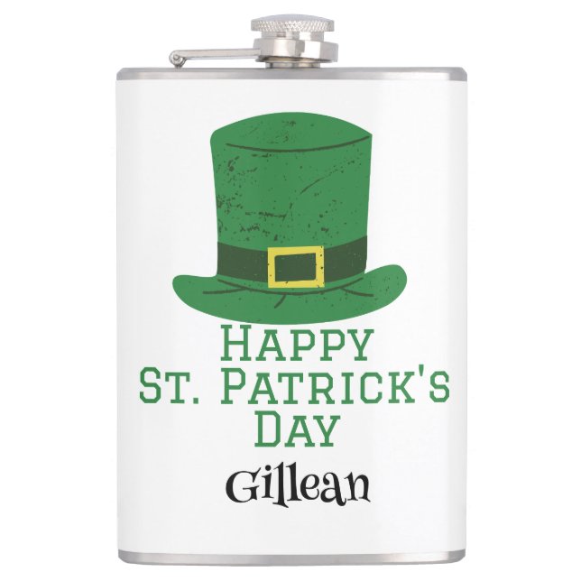 St. Patrick's Day Irish Green Hut Glück Kleeblatt Flachmann (Vorderseite)