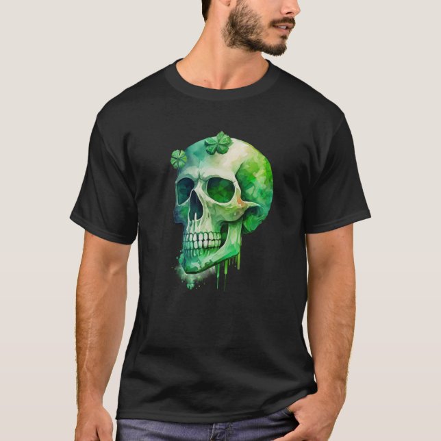 St Patricks Day Irish Green Skull C Shamrock T-Shirt (Vorderseite)