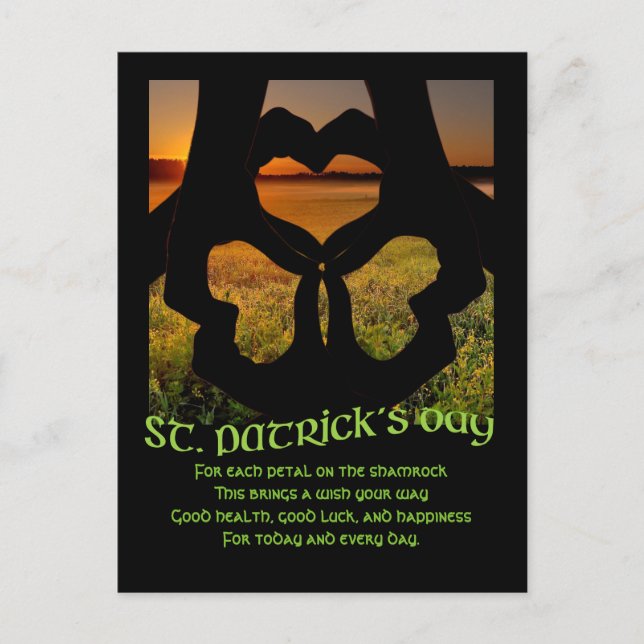 St. Patricks Day Irish Hand Heart Kleeblatt postcd Postkarte (Vorderseite)