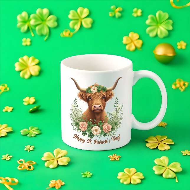 St Patricks Day Irish Highland Kuh Green Clove Kaffeetasse (St Patricks Day Irish Highland Cow Green Clover Coffee Mug)