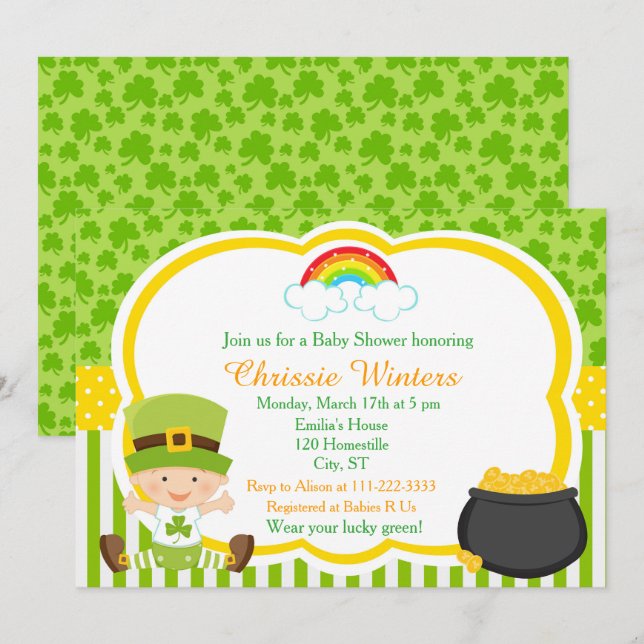 St Patrick's Day Irish Holiday Baby Shower Einladung (Vorne/Hinten)