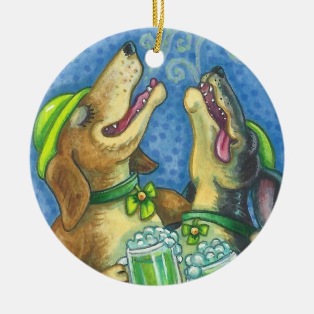 St. Patrick's Day Irish Hunds DOG ORNAMENT Round (Vorne)