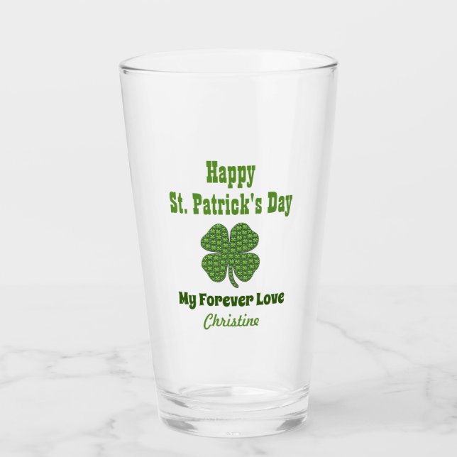 St Patricks Day Irish Kleeblatt Clover Liebe Pint Glas (Vorderseite)