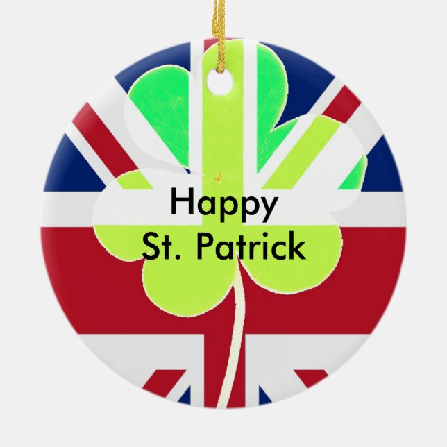 St. Patrick's Day Irish Kleeblatt Clover UK Flag Keramikornament (Hinten)