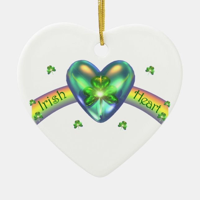St. Patricks Day Irish Kleeblatt Herz Keramikornament (Vorne)