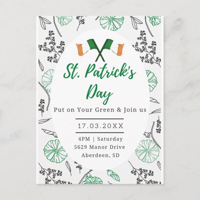 St. Patricks Day Irish Kleeblatt Party Einladung. Postkarte (Vorderseite)
