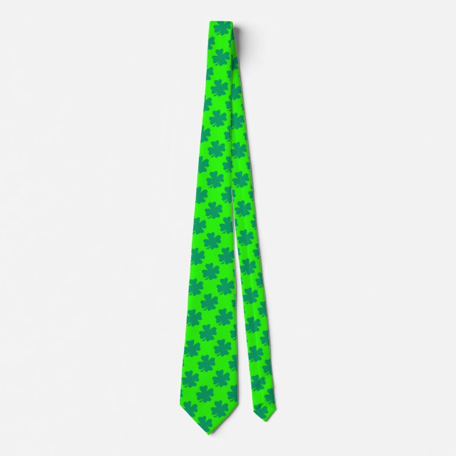 St Patrick's Day Irish Kleeblatt Pattern Neon Gree Krawatte (Vorderseite)