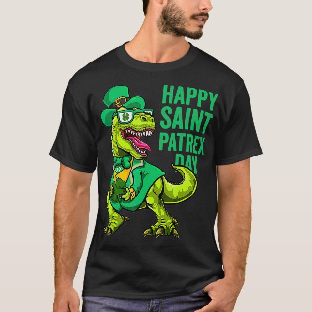 St Patricks Day Irish Leprechaun Dinosaur T Rex T-Shirt (Vorderseite)
