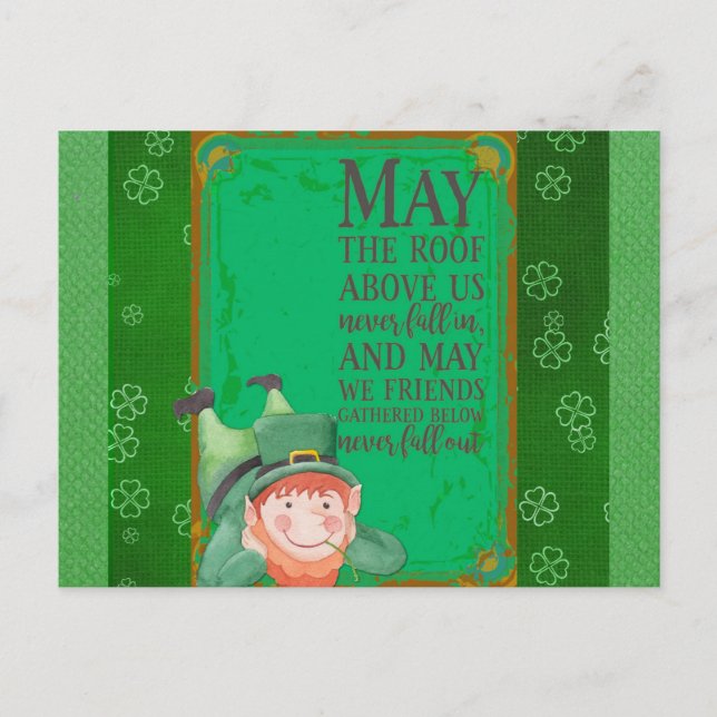 St Patricks Day Irish Leprechaun Green Kleeblatt Postkarte (Vorderseite)