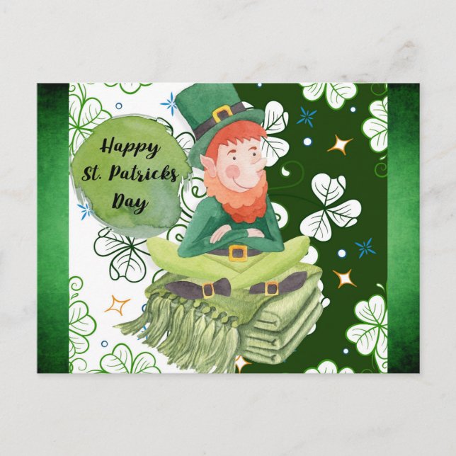 St Patricks Day Irish Leprechaun Kleeblatt Green Postkarte (Vorderseite)