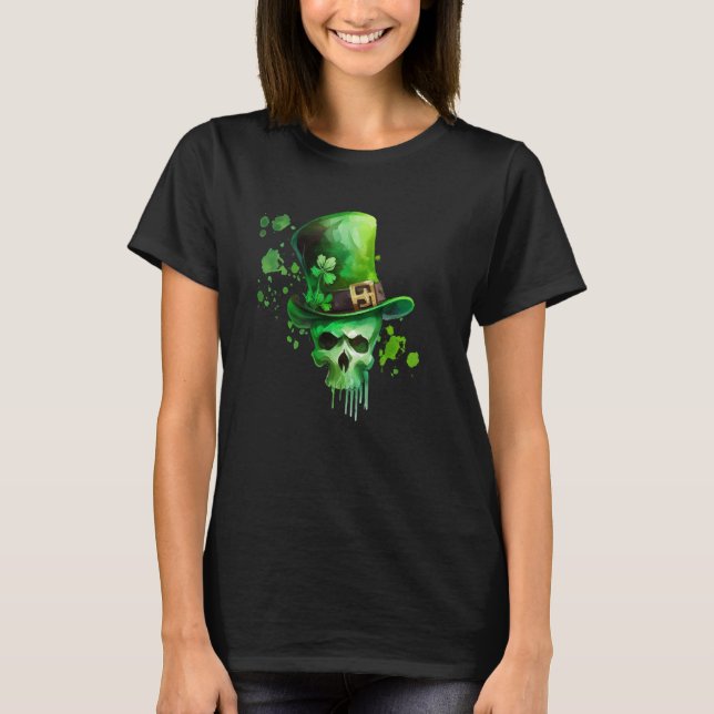 St Patricks Day Irish Leprechaun Shamrock Skull C T-Shirt (Vorderseite)