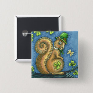 ST. PATRICK'S DAY IRISH LEPRECHAUN SQUIRREL, Lucky Button