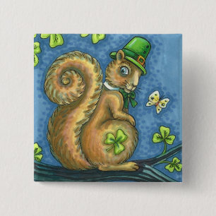 ST. PATRICK'S DAY IRISH LEPRECHAUN SQUIRREL, Lucky Button