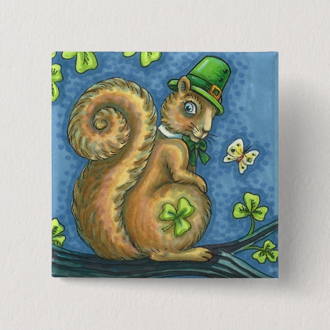 ST. PATRICK'S DAY IRISH LEPRECHAUN SQUIRREL, Lucky Button (Vorderseite)
