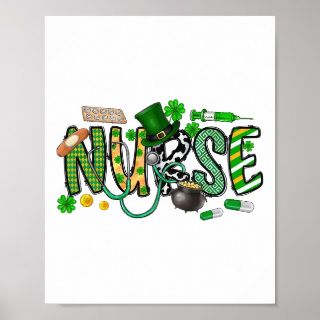 St Patrick's Day Irish Nurse Shamrock  Poster (Vorne)