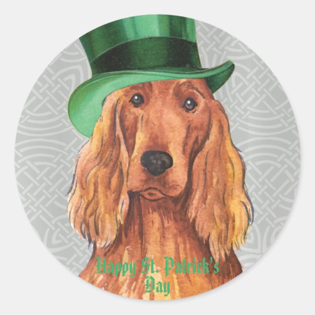 St. Patrick's Day Irish Setter Classic Round Stick Runder Aufkleber (Vorderseite)