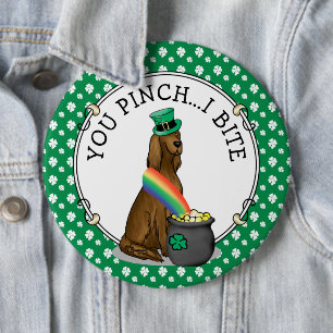 St. Patrick's Day Irish Setter Dog (rot 1) Funny Button