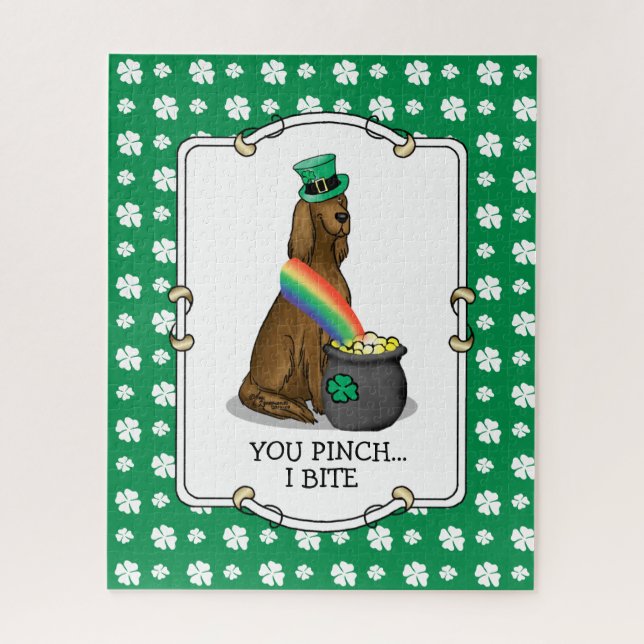 St. Patrick's Day Irish Setter Dog (rot 1) Funny Puzzle (Vertikal)