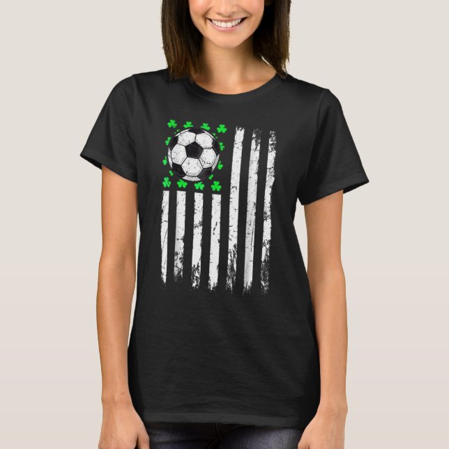 St Patrick's Day Irish Soccer USA Flag Shamrock T-Shirt (Vorderseite)