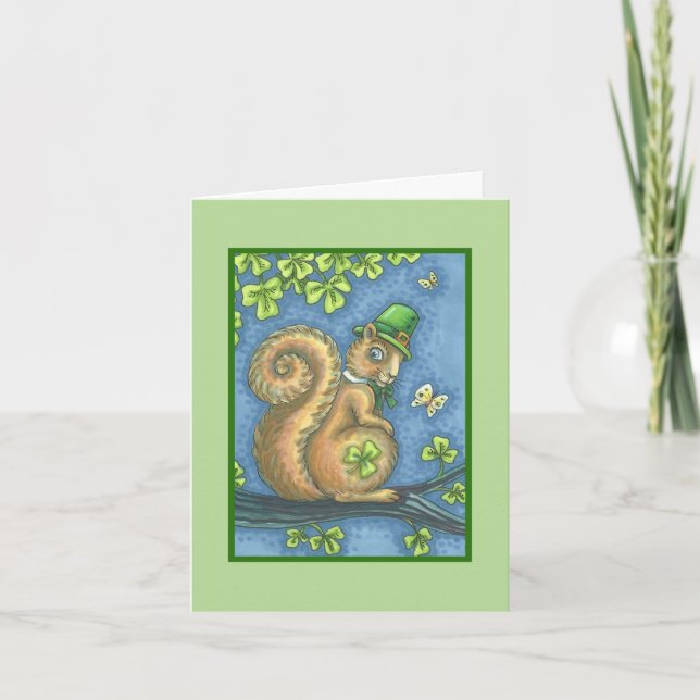 ST. PATRICKS DAY IRISH SQUIRREL GREETING CARD Vers Karte (Vorderseite)
