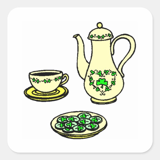 St. Patrick's Day Irish Tea Set Quadratischer Aufkleber (Vorderseite)