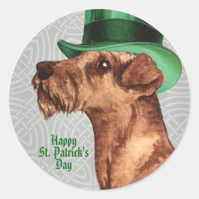 St. Patrick's Day Irish Terrier Classic Round Stic Runder Aufkleber (Vorderseite)