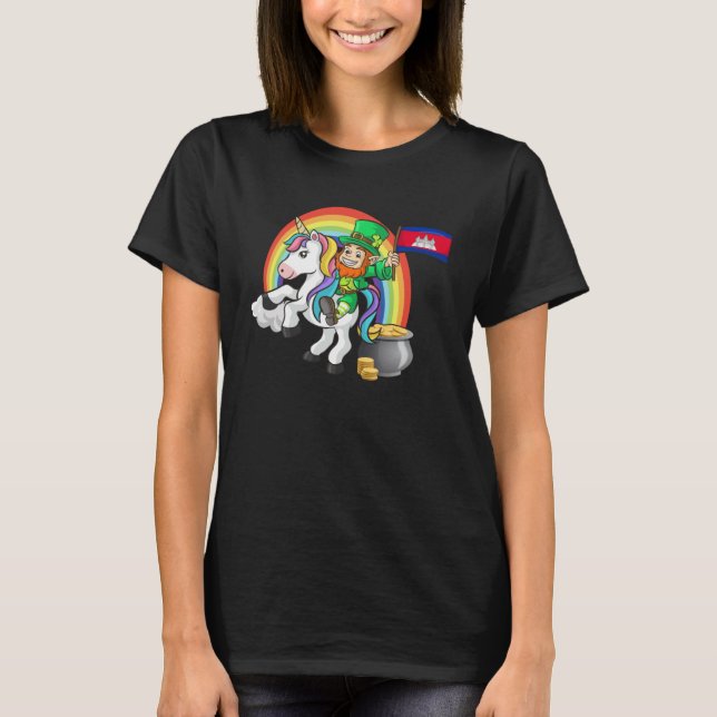 St Patricks Day Irish Unicorn Cambodia Khmer Cambo T-Shirt (Vorderseite)