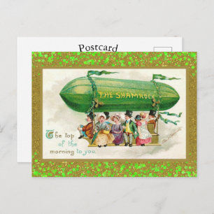 St Patrick's Day Irish Zeppelin Kleeblatts Glitzer Postkarte