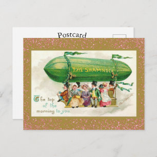 St Patrick's Day Irish Zeppelin Rose Gold Glitzer Postkarte