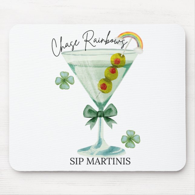 St Patricks Day Jagd Regenbogen Trinke Martinis Sh Mousepad (Vorne)