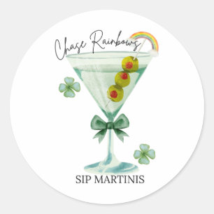 St Patricks Day Jagd Regenbogen Trinke Martinis Sh Runder Aufkleber