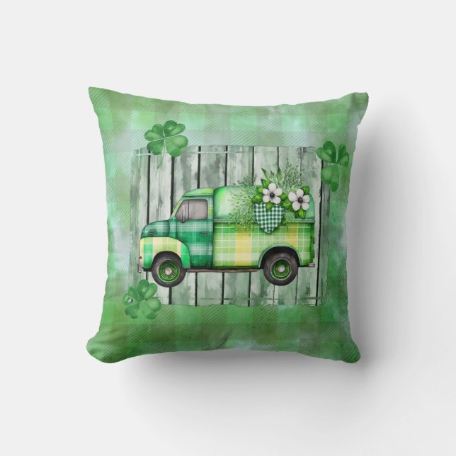 St. Patrick's Day Karierter Vintager Lkw Kissen (Vorderseite)