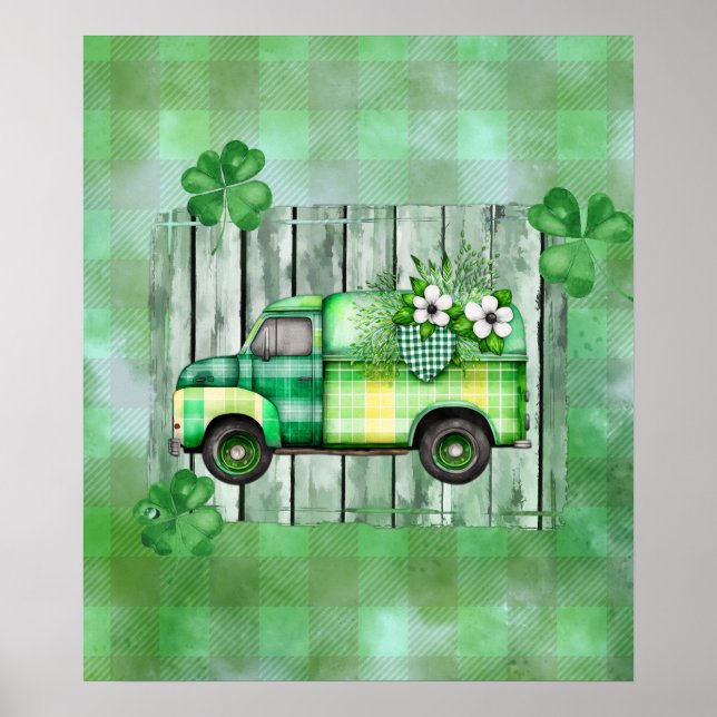 St. Patrick's Day Karierter Vintager Lkw Poster (Vorne)