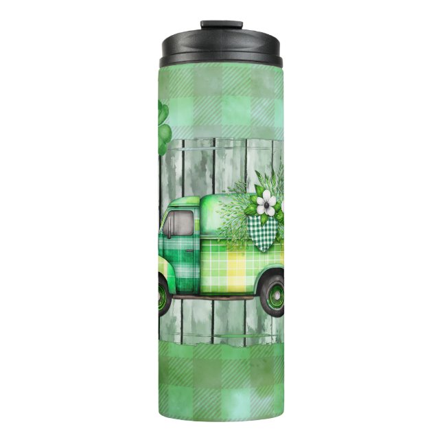 St. Patrick's Day Karierter Vintager Lkw Thermosbecher (Vorderseite)